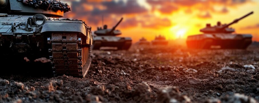 Tanks advancing across a battlefield amidst smoke and debris symbolizing power, strategy, and the relentless force of armored warfare
