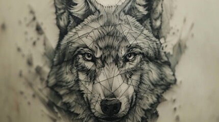 Geometric wolf portrait sketch.
