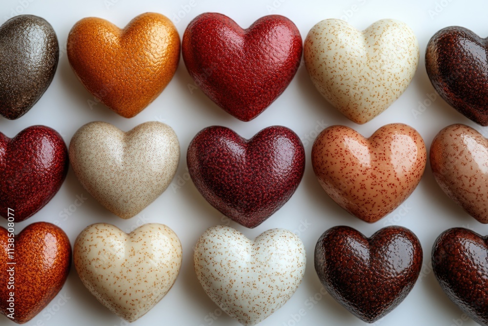 Aufkleber A collection of differently colored hearts arranged on a white background, suitable for use in various contexts