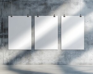 Three poster mockup clipped to a concrete wall, creating a contemporary display design