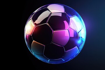 Naklejka premium A close-up view of a shiny soccer ball against a dark background, perfect for sports-themed designs