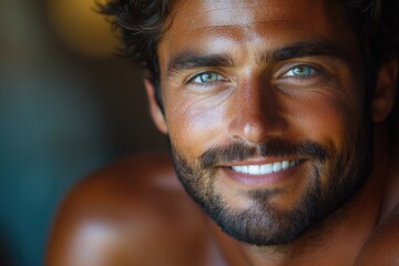 A close-up shot of a man's face with a thick beard