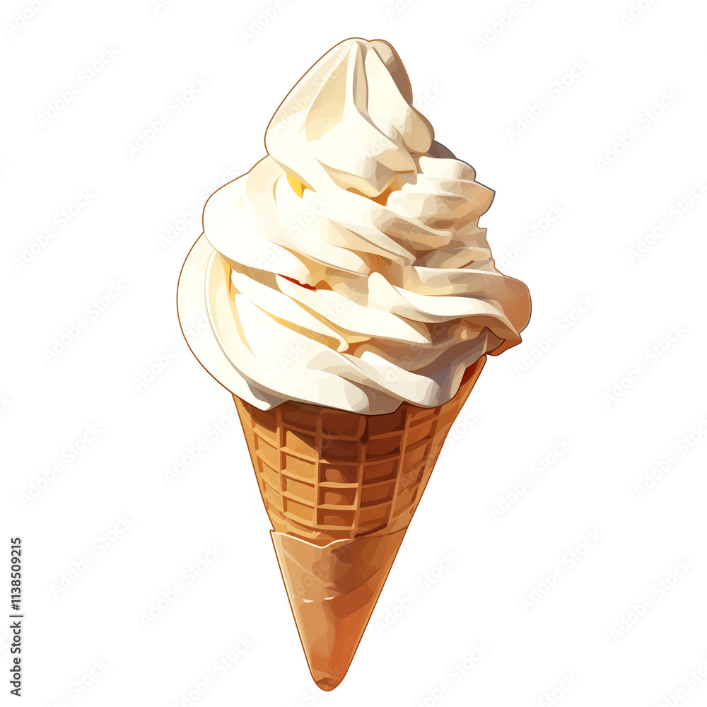 Aufkleber creamy vanilla ice cream in waffle cone isolated on white background. smooth texture and classic fla