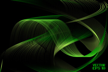 Abstract Green and Yellow Pattern with Waves. Striped Linear Texture. Vector. 3D Illustration