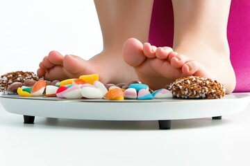 Obraz premium Person's feet resting on a plate of colorful candy, possibly for decoration or as a unique prop