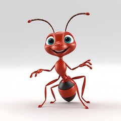 3D cartoon happy ant on a white background 