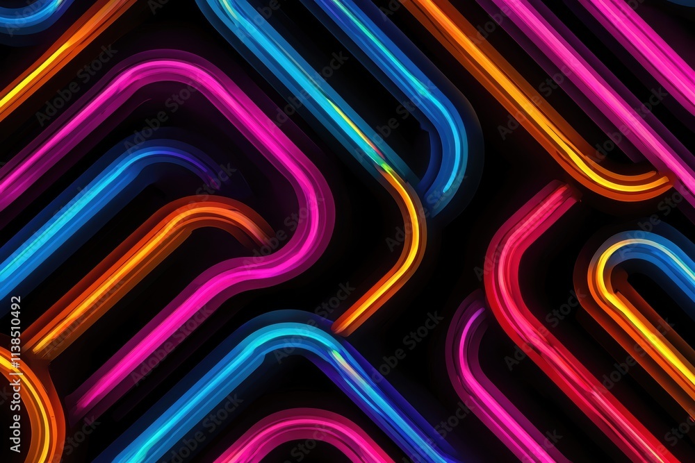 Poster Abstract neon geometric pattern with overlapping colorful lines on black symbolizing bold visual impact and futuristic urban design