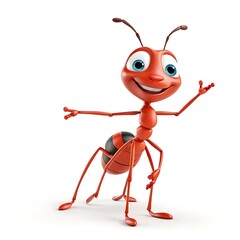 3D cartoon happy ant on a white background 