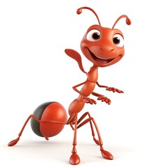 3D cartoon happy ant on a white background 