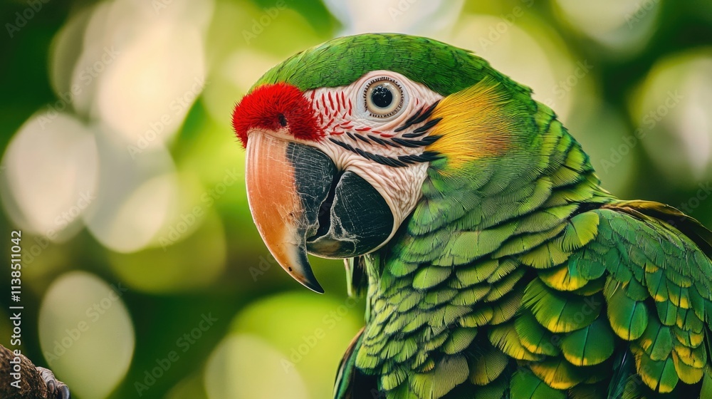 Poster Close-up shot of a colorful parrot perched on a tree branch, looking directly at the camera
