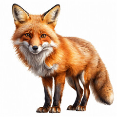 Obraz premium A realistic illustration of a red fox standing alertly on a white background.