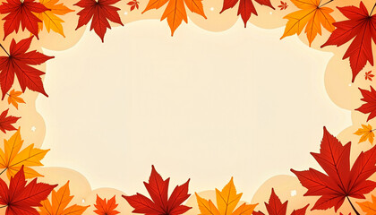 Autumn leaves border frame with warm colors and empty space for text