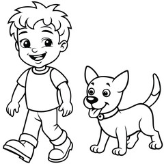 Obraz premium A drawing of a boy with his friend and a dog vector 
