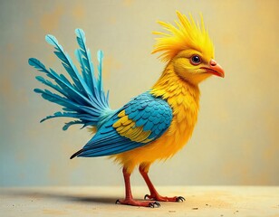 Obraz premium An adorable whimsical quirky messy wacky hand-drawn bird creature colored in watercolor washes and drawn in black pen, splotchy background