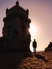 Fototapeta premium La tour Belém au coucher du soleil , Lisbonne - Portugal 