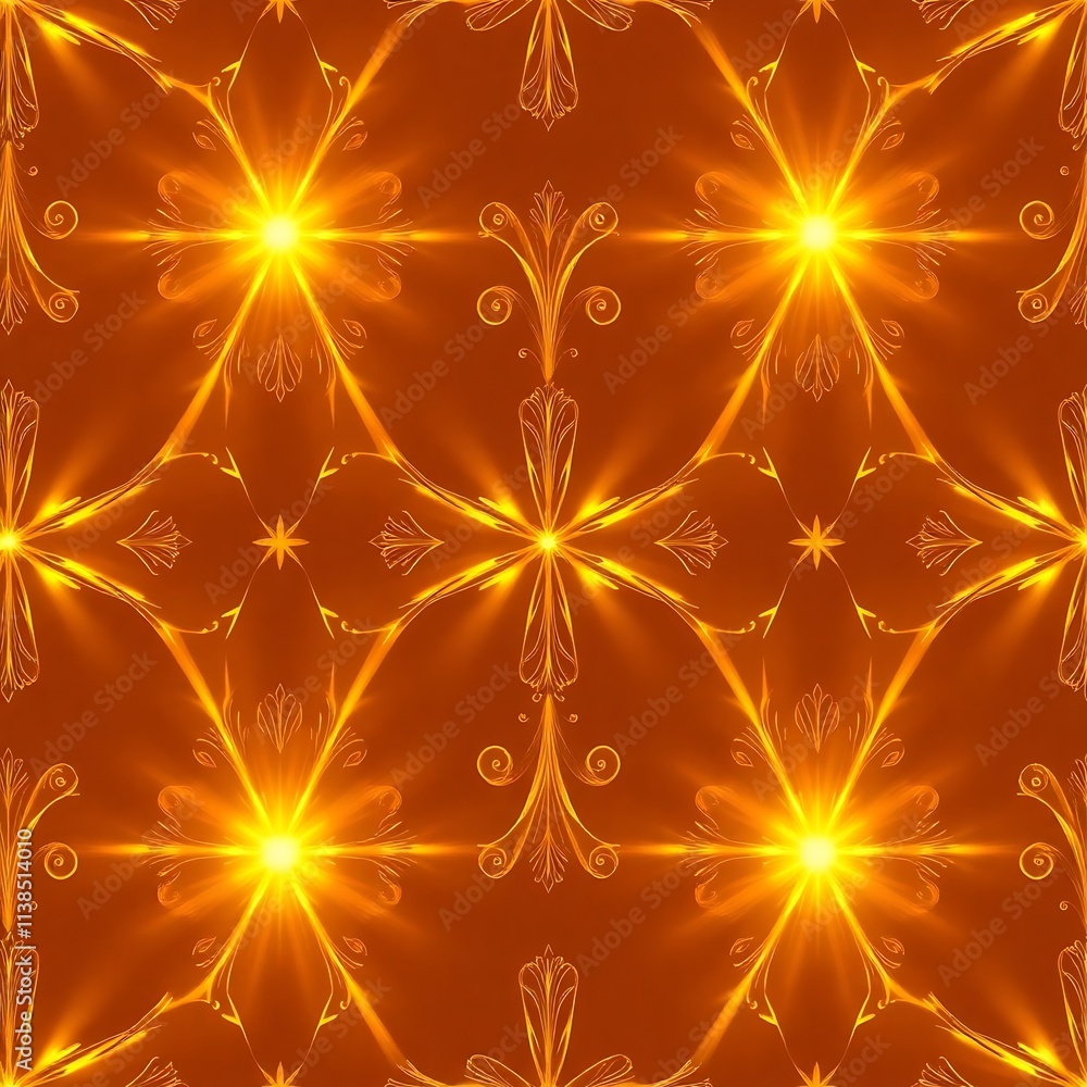 Poster golden radiance: a mesmerizing tapestry of light and intricate patterns, radiating warmth and elegan