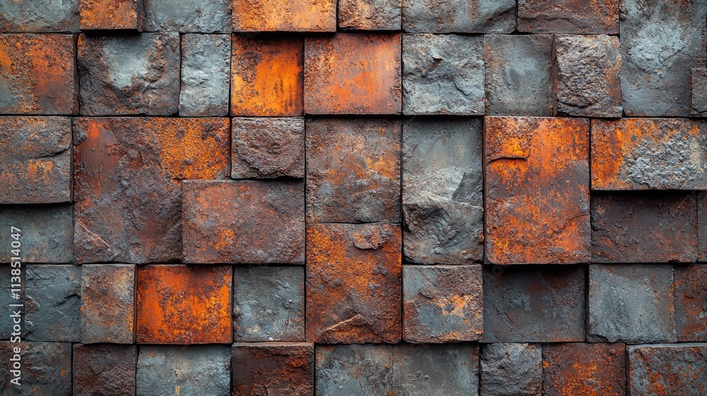 Poster Close-up view of a brick wall with visible signs of rust and decay