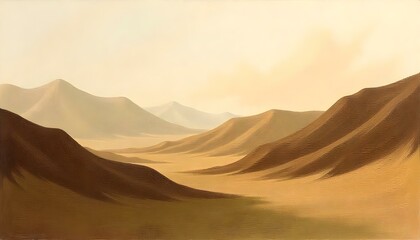 Calm abstract landscape painting depicting rolling hills in warm earthy tones, AI Generation