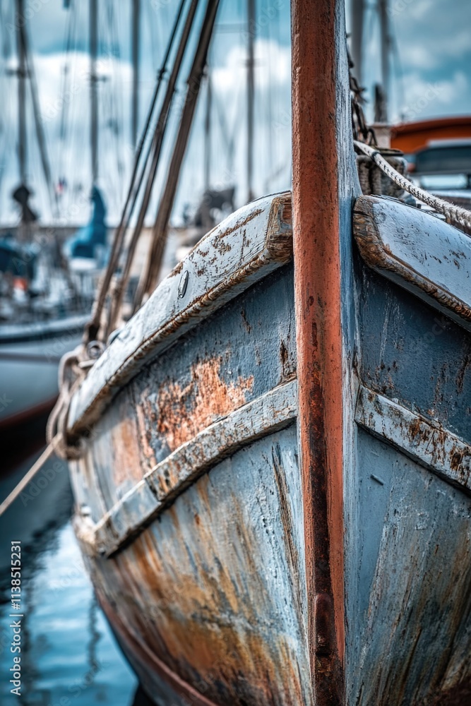 Poster a close-up view of a boat floating on a serene lake or sea