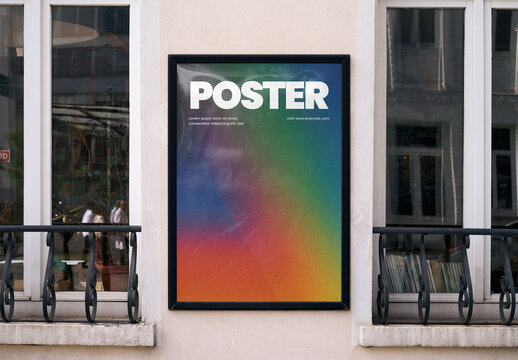 Mockup Of Vertical Customized Poster Between Windows