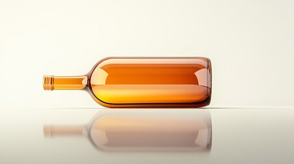 10. A horizontally aligned wine bottle with elegant reflections and a seamless white background