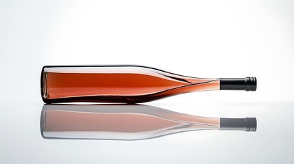 10. A horizontally aligned wine bottle with elegant reflections and a seamless white background