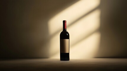 18. A creatively lit wine bottle on a seamless white background with a spotlight effect