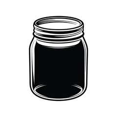Empty Mason Jar Illustration - Black and White Line Art Vector of Simple Glass Jar for Design Projects
