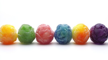 Obraz premium Vibrant frozen dessert balls showcase a rainbow of flavors, inviting joy and refreshment