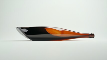 22. A unique angled perspective of a wine bottle lying on its side against a white backdrop