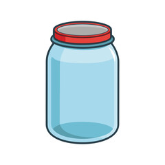 Empty Mason Jar with Red Lid - Colorful Glass Jar Vector Illustration for Storage, Kitchen, and Design