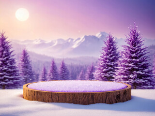 Winter Wonderland Product Display Wooden Stand with Purple Snow