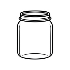 Simple Empty Mason Jar Outline - Black and White Vector Line Art for Kitchen, Storage, and Design Uses