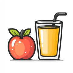 Fresh apple juice in a glass with straw.