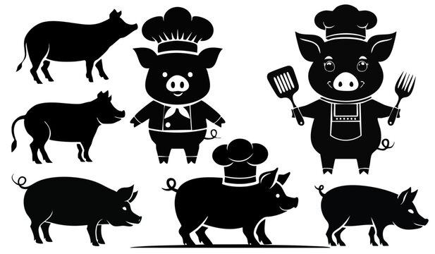 Editable Pig Silhouette Design: Creative and Playful Branding for Restaurants and Culinary Arts EPS JPG
