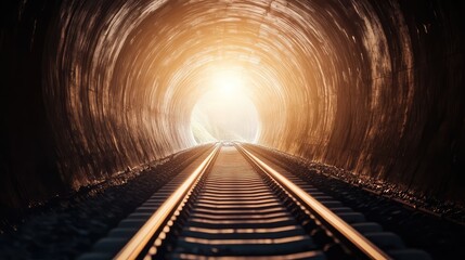 Obraz premium A high-speed train exiting a tunnel, with the sharp contrast of light flooding in from the bright open landscape creating a stunning visual effect