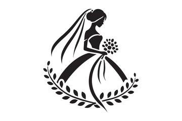 Silhouette of a Bride and Veil Classic Wedding Vector Art