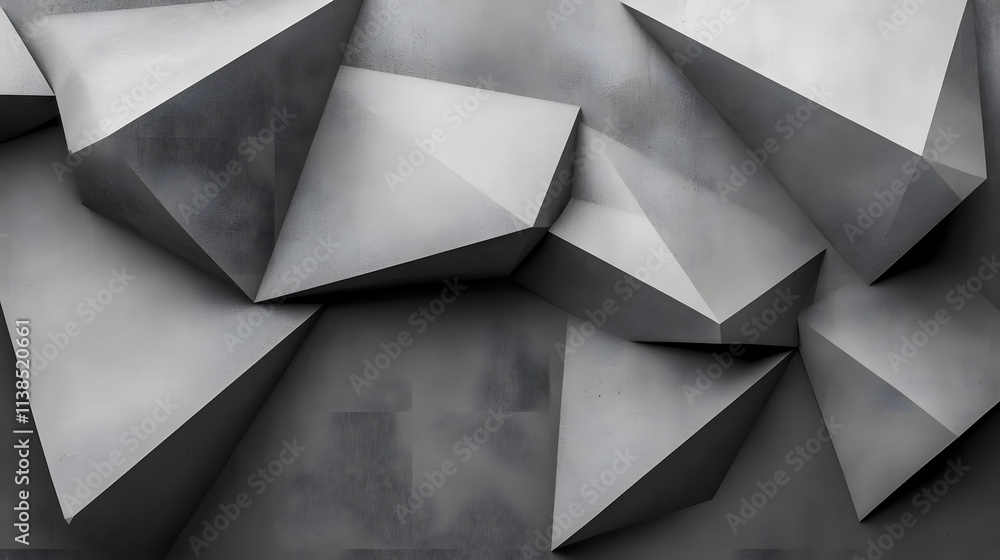 Poster geometric shapes created from gray paper for an abstract background.