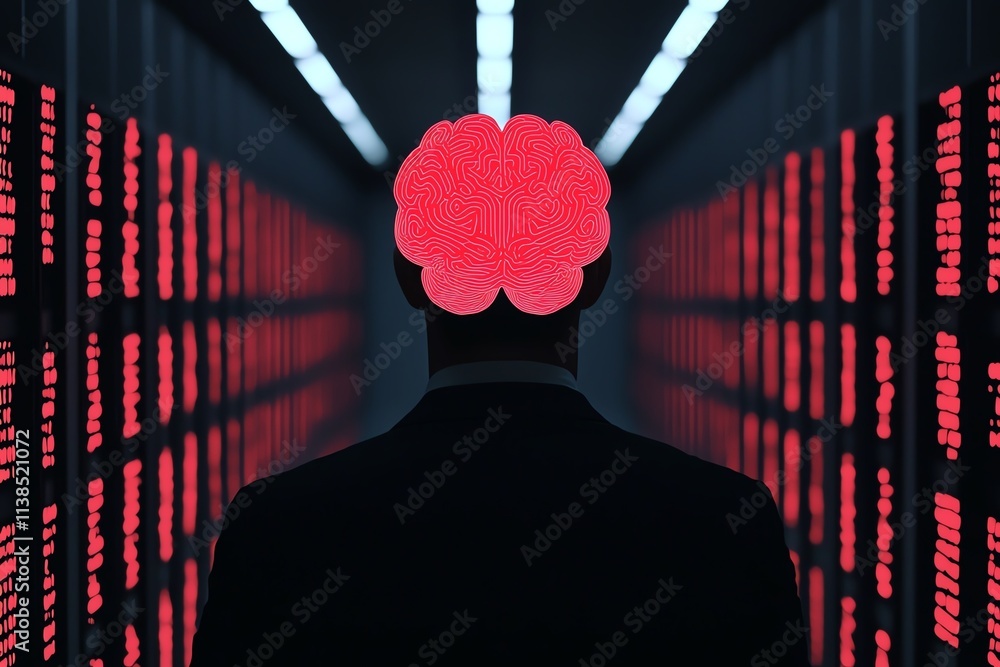 Aufkleber a silhouette of a person in front of glowing data, symbolizing artificial intelligence.