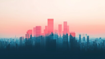 Fototapeta premium A stunning skyline silhouette at sunset, showcasing modern architectural beauty and colors.