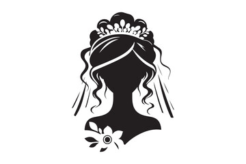 Silhouette of a Bride in Profile with Wedding Dress Vector Design