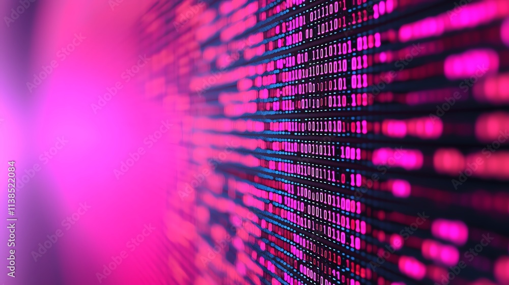 Aufkleber abstract digital pattern with vibrant pink colors and glowing data lines.