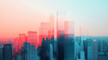 Fototapeta premium Abstract city skyline with vibrant colors, showcasing modern architectural designs.