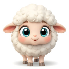 Obraz premium 3d cute with big eyes cartoon sheep clip-art, isolated on a white background
