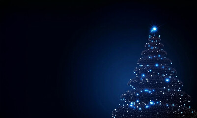 A blue and silver high tech themechristmas tree background. A basic simple holiday powerpoint slide background or sign with copyspace- gradient, xmas  - sparkling LED, tech theme graphic, silicon