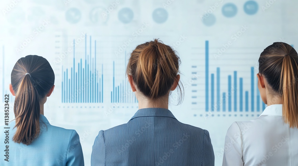Aufkleber professionals analyze data trends using visual graphs and statistics in a modern office.