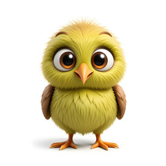 3d cute with big eyes cartoon kiwi bird, isolated on a white background