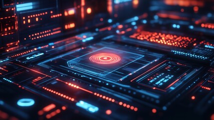 Innovative cyber interaction concept featuring radiant holograms, smooth pathways, and futuristic graphic designs