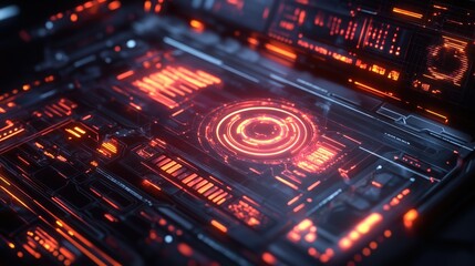 Fototapeta premium Innovative cyber interaction concept featuring radiant holograms, smooth pathways, and futuristic graphic designs