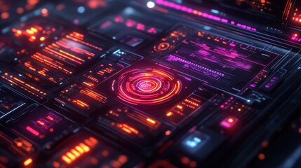 Fototapeta premium Innovative cyber interaction concept featuring radiant holograms, smooth pathways, and futuristic graphic designs